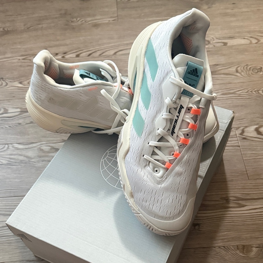 Adidas White and Light Blue Athletic Shoes